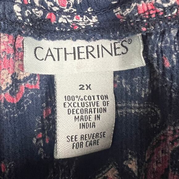 CATHERINES Women's 2X Blue Ornate Paisley Tassel Boho Peasant‎ Cottagecore Top - Picture 4 of 7